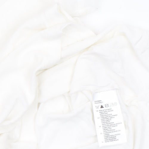 H&M Women’s White Short Sleeve Zip Back Viscose Top XS