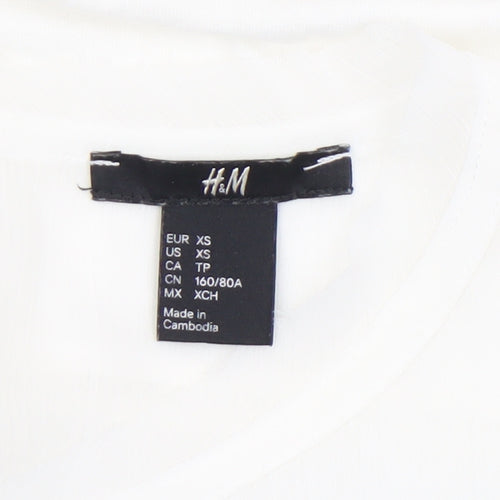 H&M Women’s White Short Sleeve Zip Back Viscose Top XS