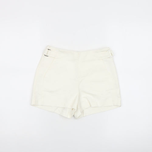 Bershka Women's Ivory Chino Shorts Size 8 with Buckle Detail