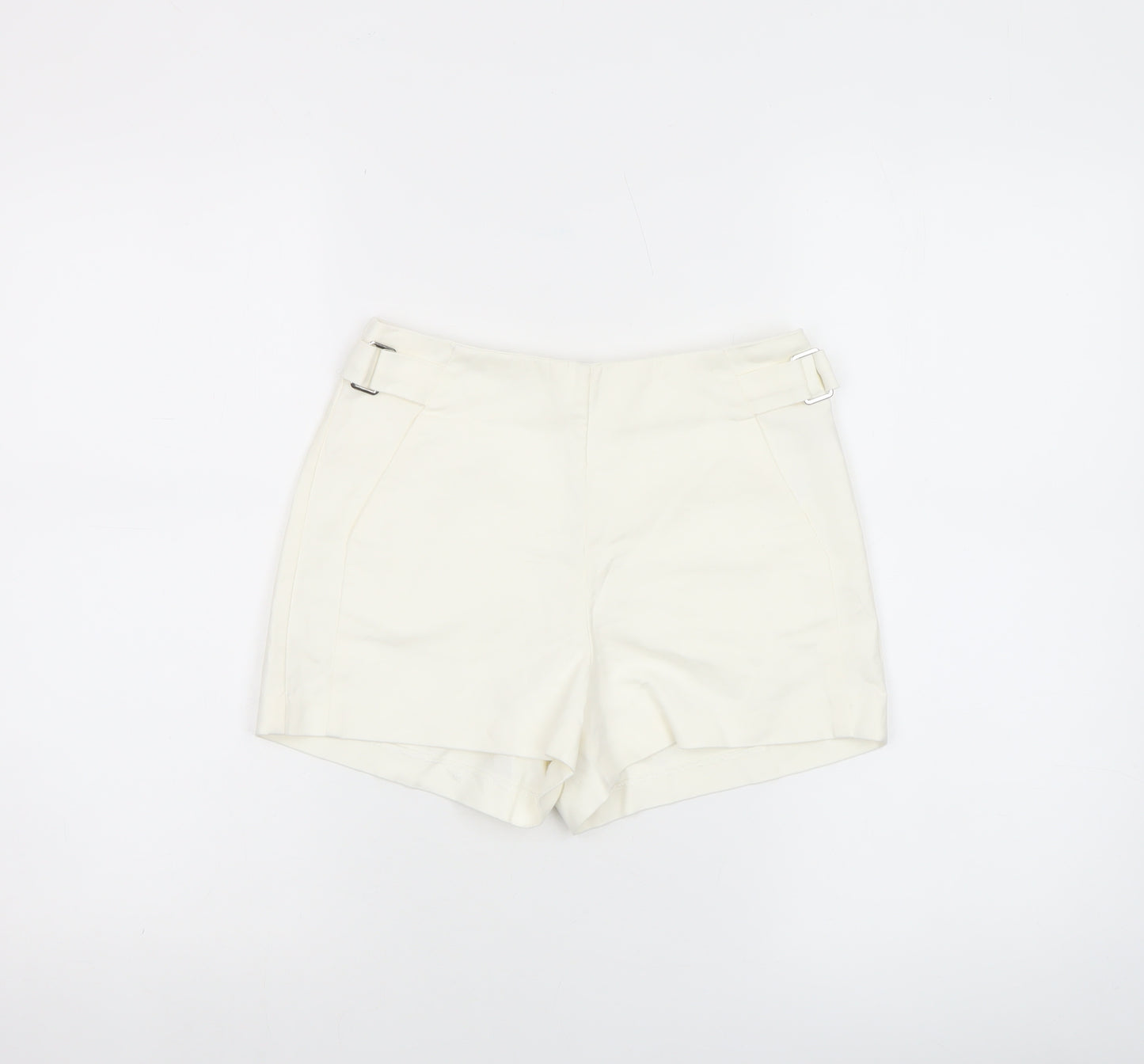 Bershka Women's Ivory Chino Shorts Size 8 with Buckle Detail