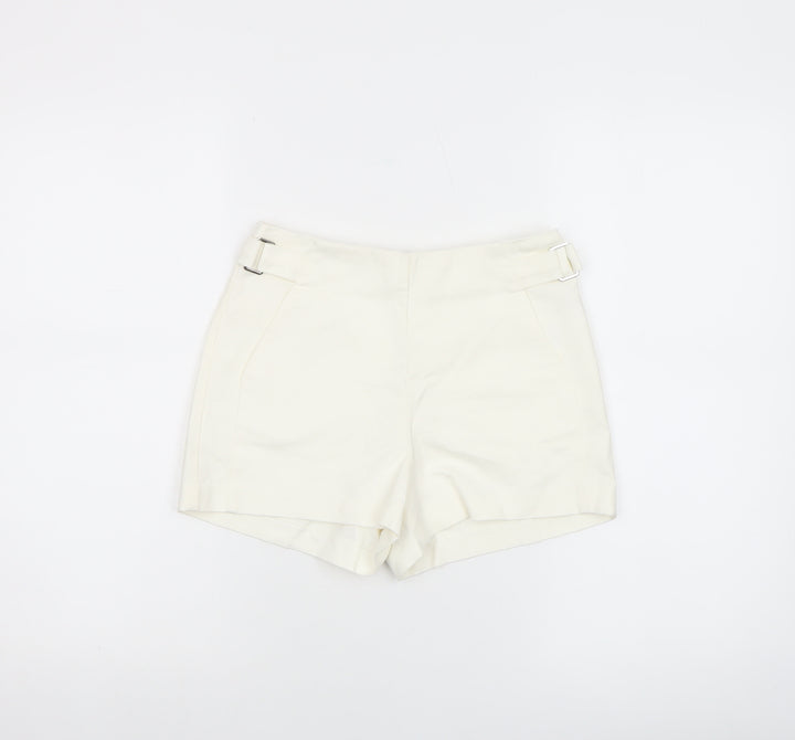 Bershka Women's Ivory Chino Shorts Size 8 with Buckle Detail