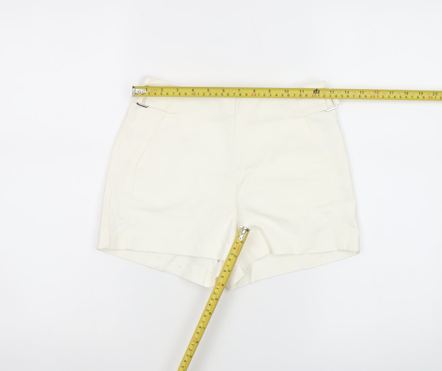 Bershka Women's Ivory Chino Shorts Size 8 with Buckle Detail