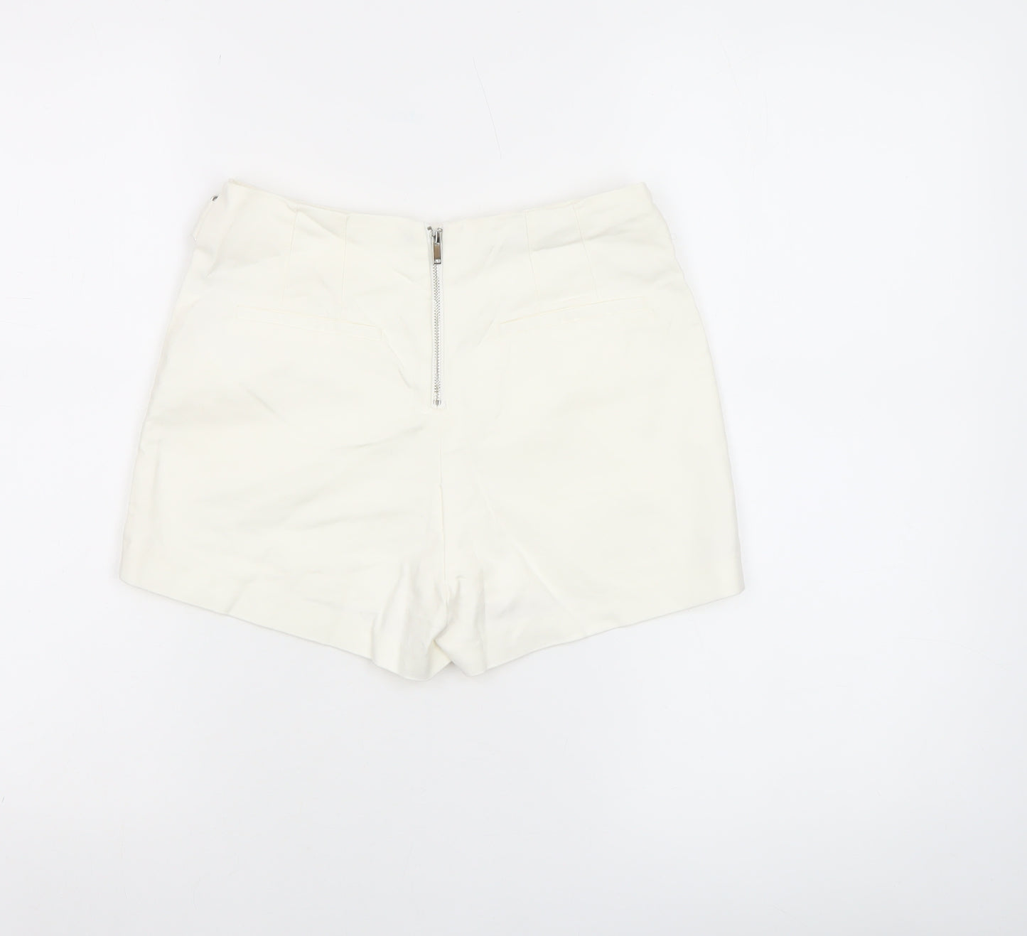 Bershka Women's Ivory Chino Shorts Size 8 with Buckle Detail