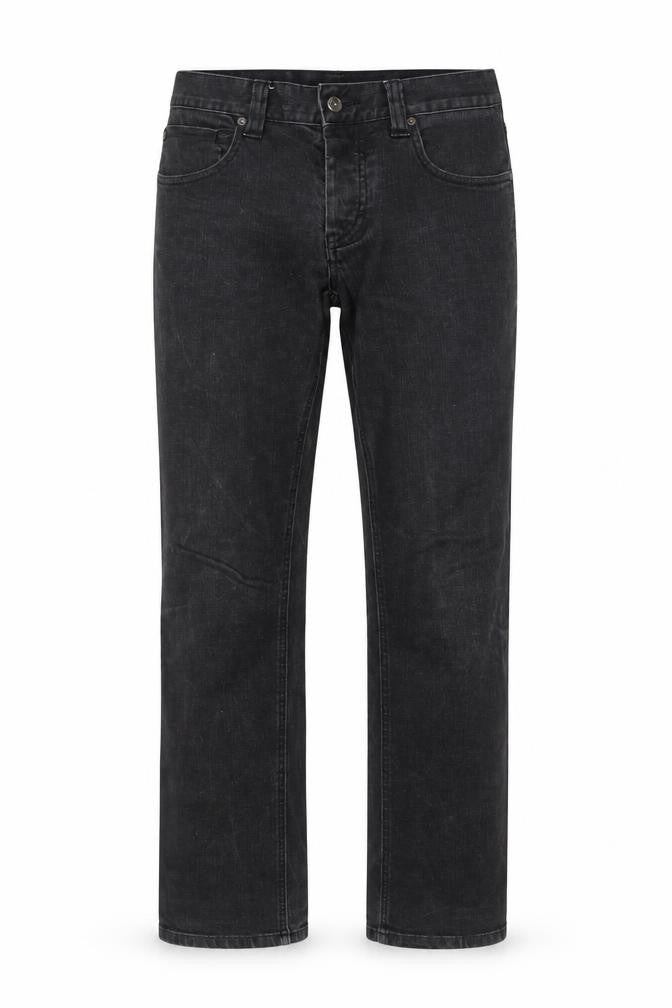 Front view of DC men’s black slim fit straight stretch denim jeans, size M