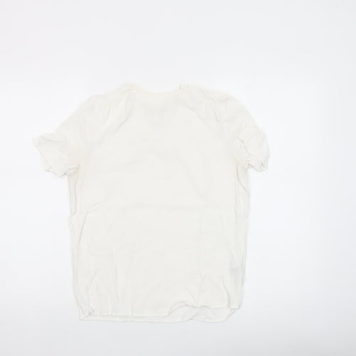 H&M Women White Short Sleeve Viscose Blouse UK 8 Lightweight Casual Top