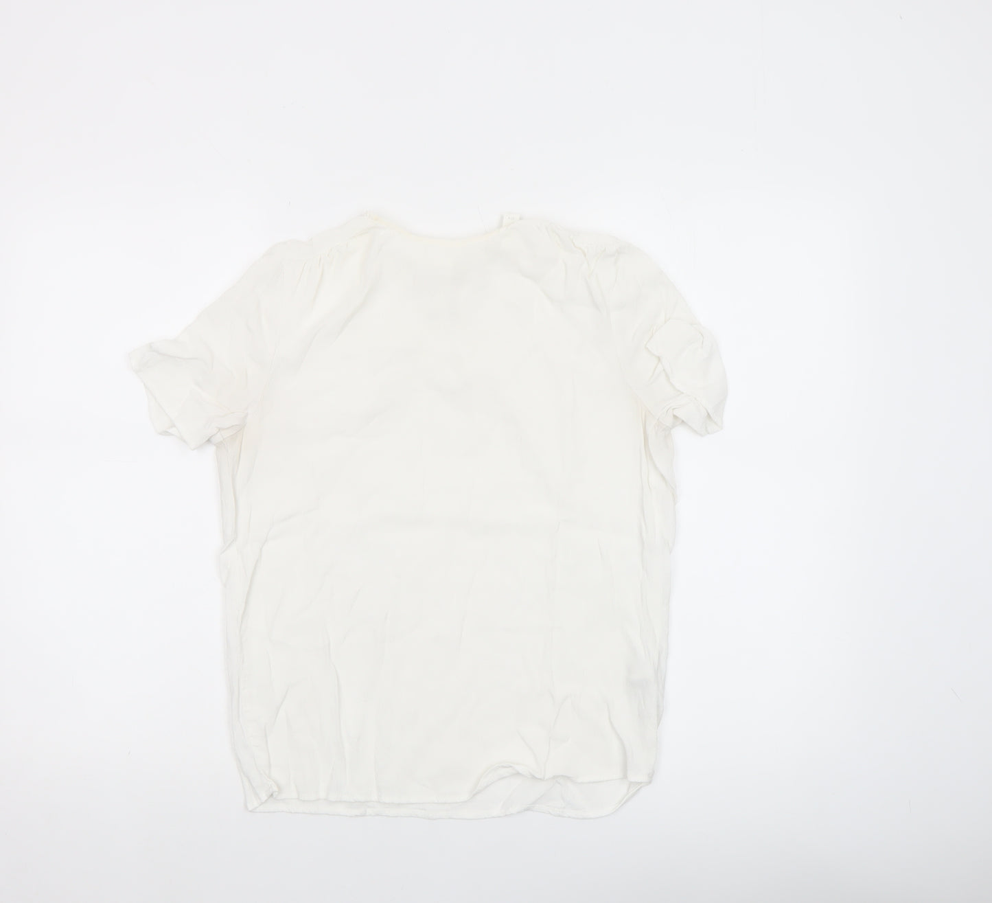H&M Women White Short Sleeve Viscose Blouse UK 8 Lightweight Casual Top
