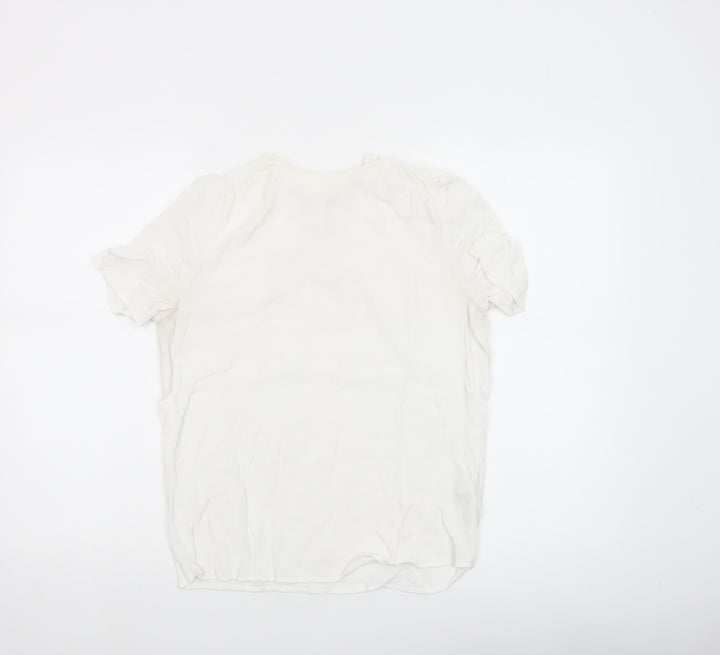 H&M Women White Short Sleeve Viscose Blouse UK 8 Lightweight Casual Top