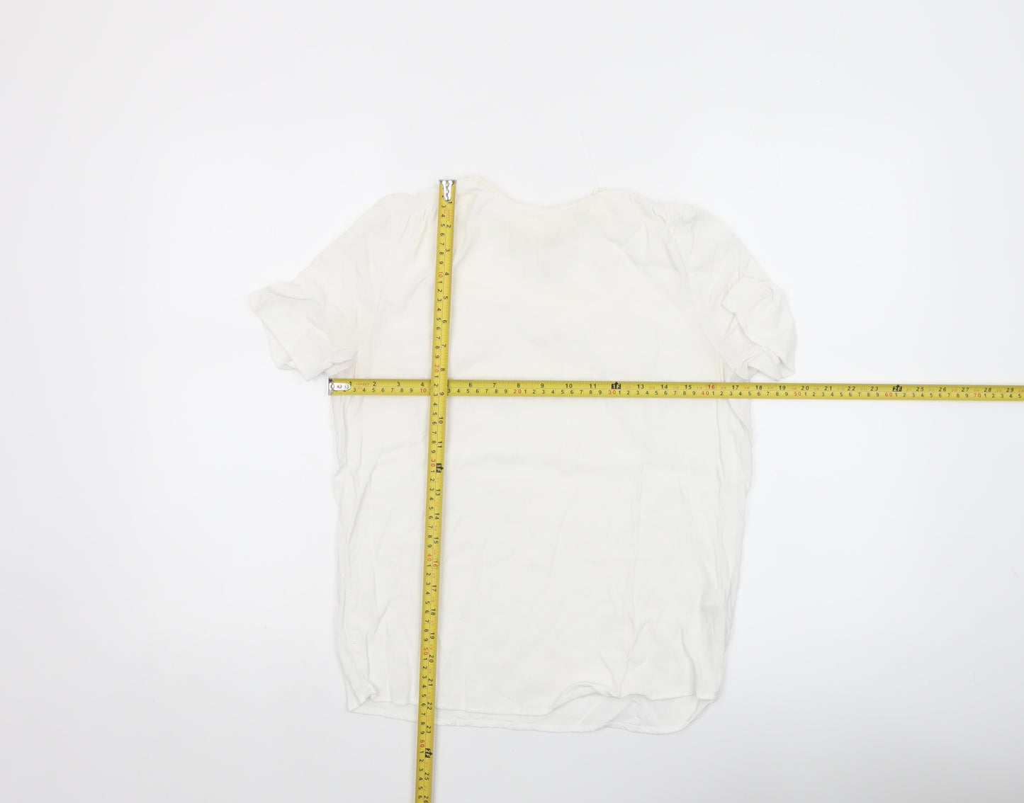 H&M Women White Short Sleeve Viscose Blouse UK 8 Lightweight Casual Top