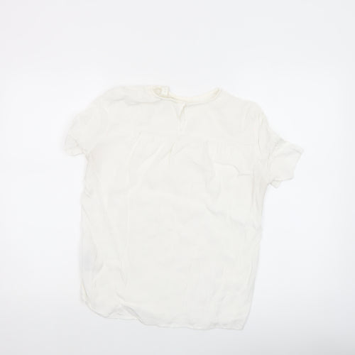 H&M Women White Short Sleeve Viscose Blouse UK 8 Lightweight Casual Top