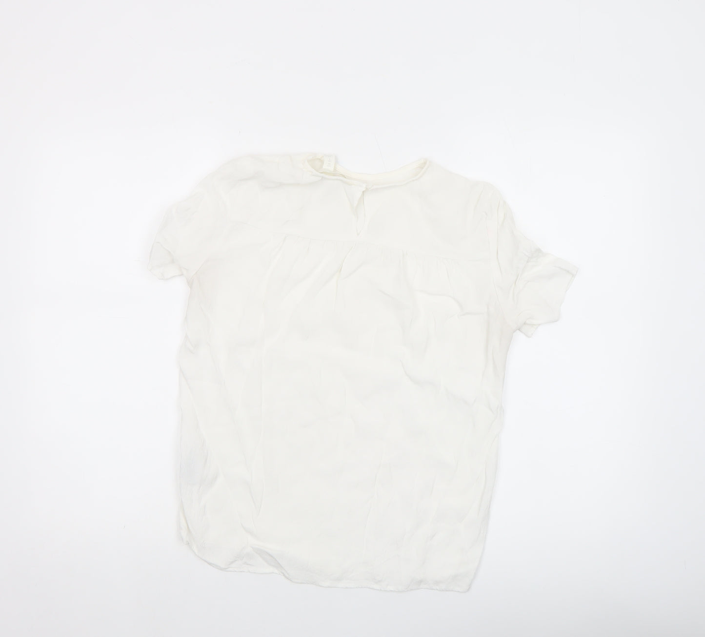 H&M Women White Short Sleeve Viscose Blouse UK 8 Lightweight Casual Top