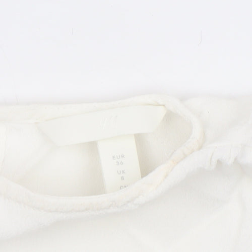 H&M Women White Short Sleeve Viscose Blouse UK 8 Lightweight Casual Top