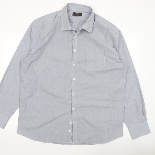 Marks and Spencer Men's Blue Striped 19in Tailored Long Sleeve Dress Shirt
