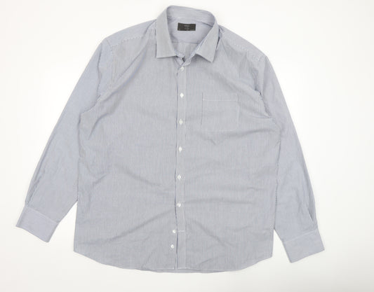 Marks and Spencer Men's Blue Striped 19in Tailored Long Sleeve Dress Shirt