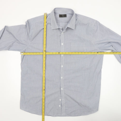 Marks and Spencer Men's Blue Striped 19in Tailored Long Sleeve Dress Shirt