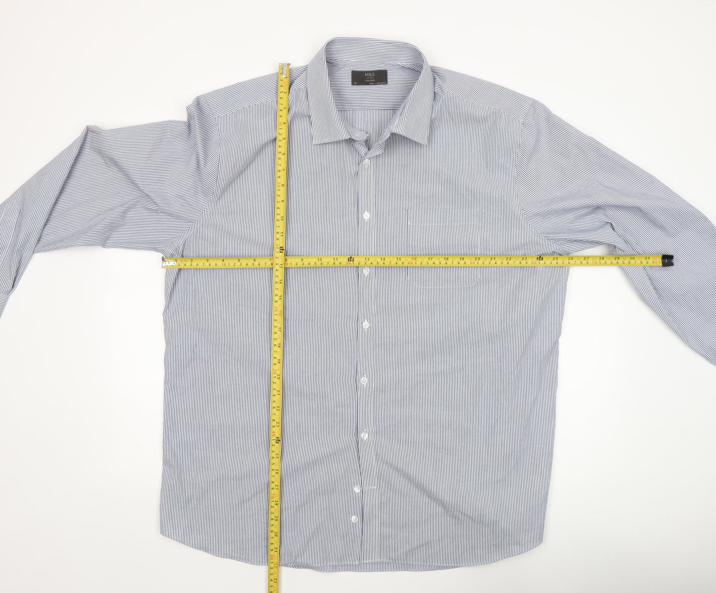 Marks and Spencer Men's Blue Striped 19in Tailored Long Sleeve Dress Shirt