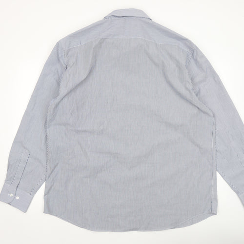 Marks and Spencer Men's Blue Striped 19in Tailored Long Sleeve Dress Shirt