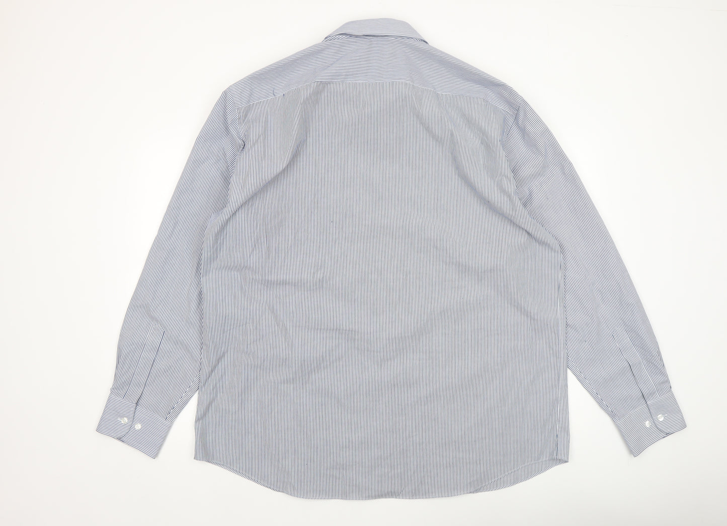Marks and Spencer Men's Blue Striped 19in Tailored Long Sleeve Dress Shirt