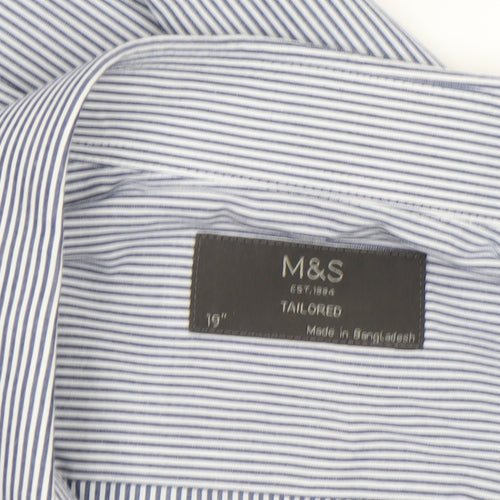 Marks and Spencer Men's Blue Striped 19in Tailored Long Sleeve Dress Shirt