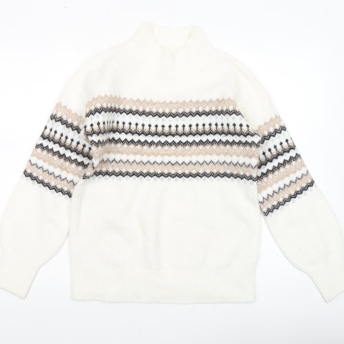 Fat Face Women White Fair Isle Jumper UK 6 Acrylic Wool Blend Winter Knit