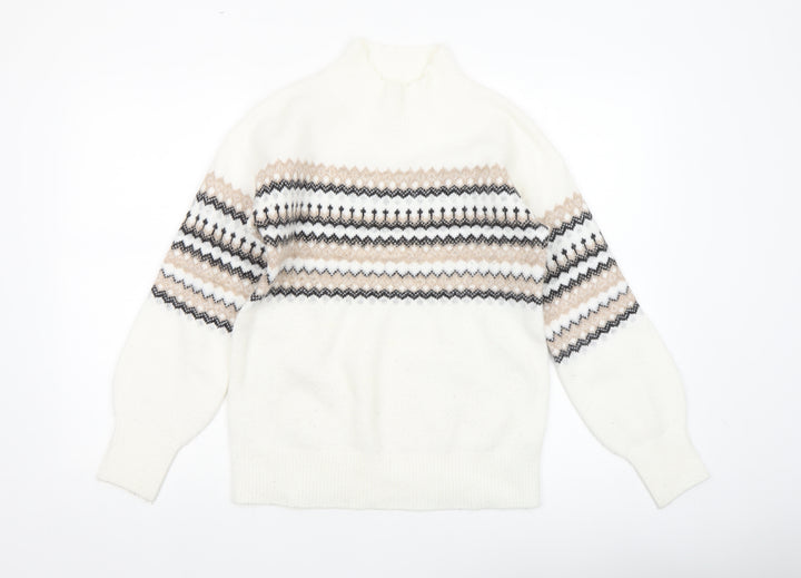 Fat Face Women White Fair Isle Jumper UK 6 Acrylic Wool Blend Winter Knit