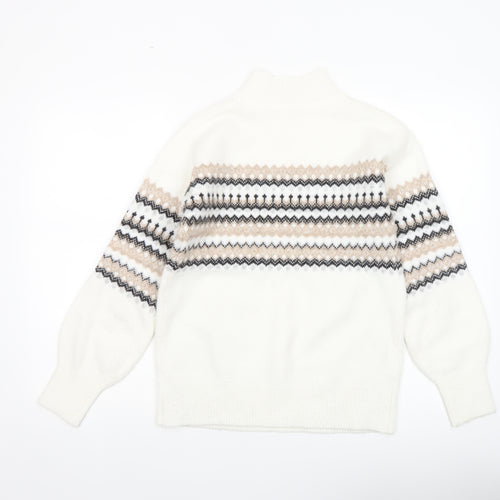 Fat Face Women White Fair Isle Jumper UK 6 Acrylic Wool Blend Winter Knit