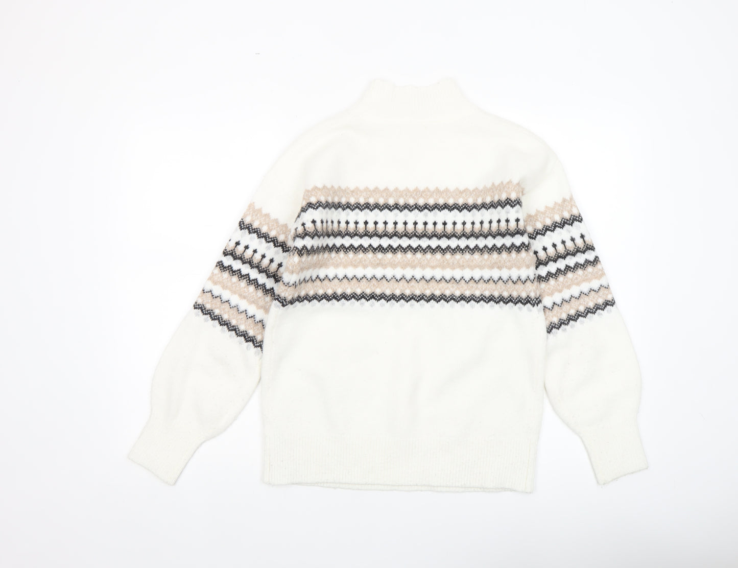 Fat Face Women White Fair Isle Jumper UK 6 Acrylic Wool Blend Winter Knit