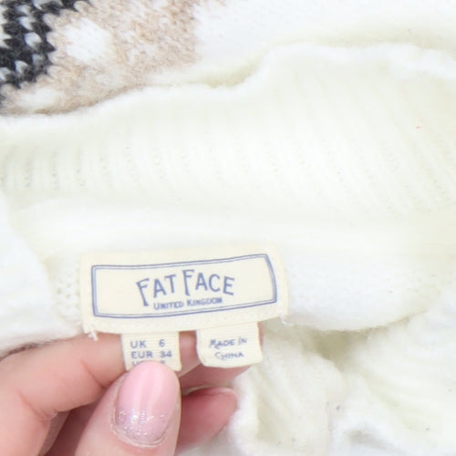 Fat Face Women White Fair Isle Jumper UK 6 Acrylic Wool Blend Winter Knit