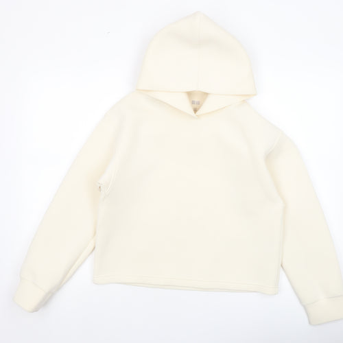 Uniqlo Women Ivory Pullover Hoodie Size S Polyester Blend