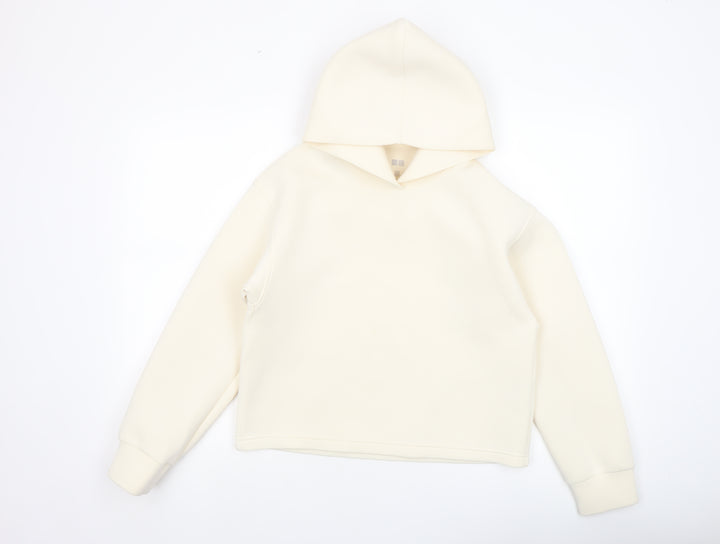 Uniqlo Women Ivory Pullover Hoodie Size S Polyester Blend