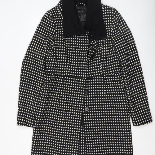 Vila Women’s Black White Polka Dot Overcoat Size S Mid-Length Smart Coat