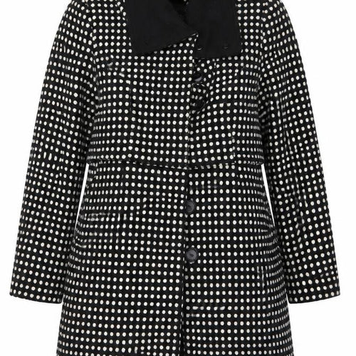 Vila Women’s Black White Polka Dot Overcoat Size S Mid-Length Smart Coat