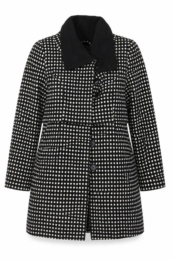 Vila Women’s Black White Polka Dot Overcoat Size S Mid-Length Smart Coat