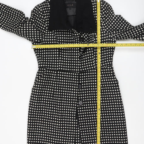 Vila Women’s Black White Polka Dot Overcoat Size S Mid-Length Smart Coat