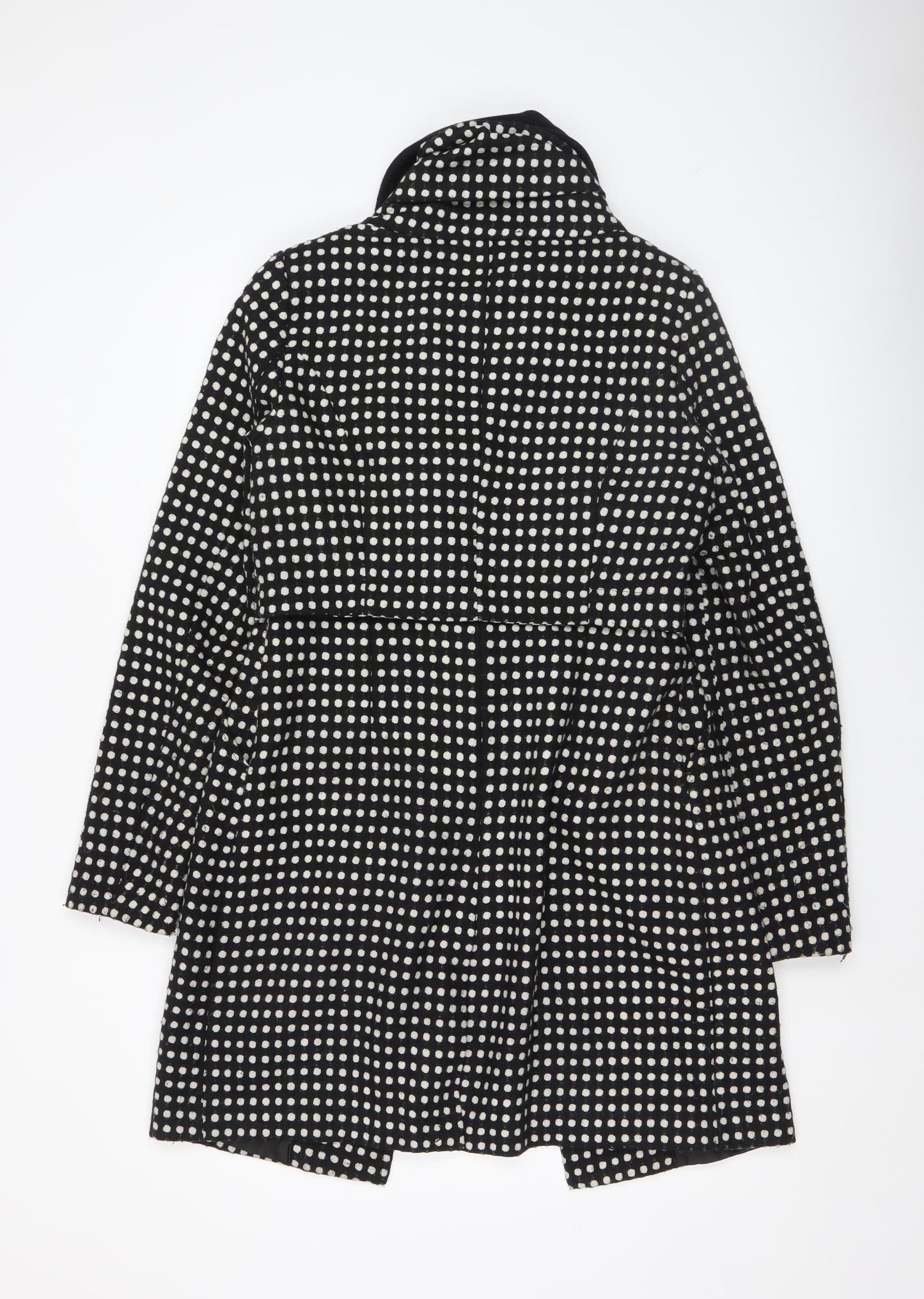 Vila Women’s Black White Polka Dot Overcoat Size S Mid-Length Smart Coat