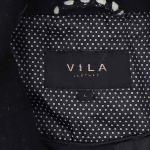 Vila Women’s Black White Polka Dot Overcoat Size S Mid-Length Smart Coat