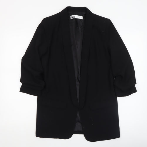 Zara Women's Black Shawl Lapel Long Blazer Jacket Size S