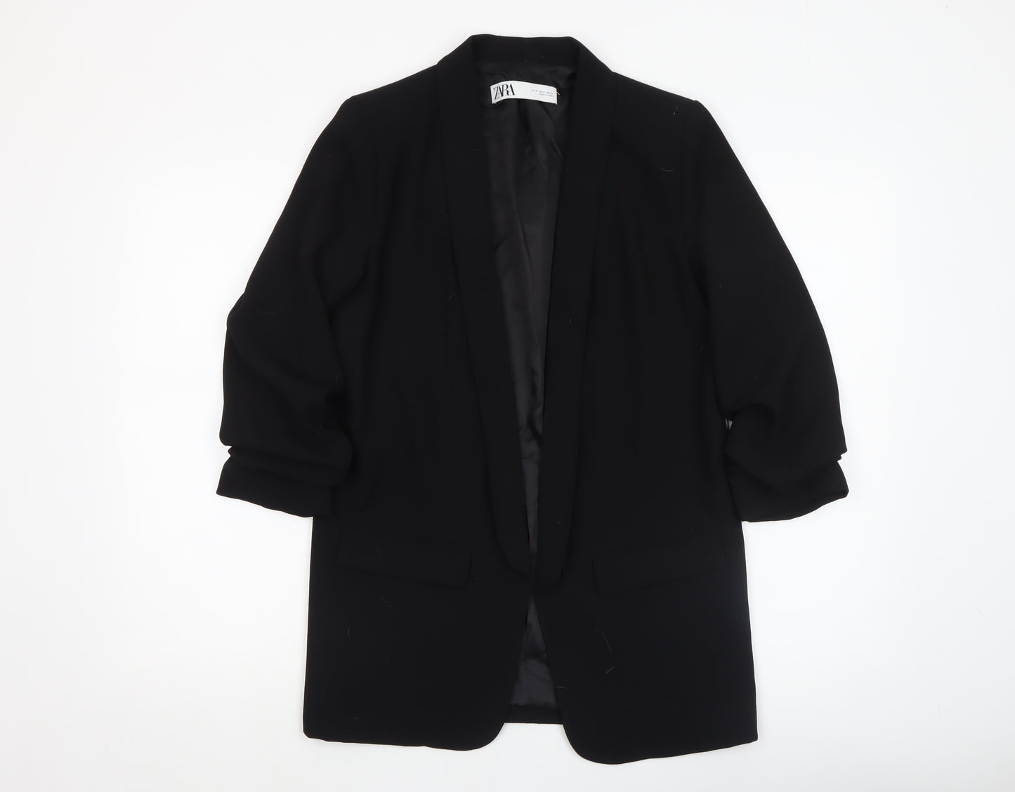 Zara Women's Black Shawl Lapel Long Blazer Jacket Size S