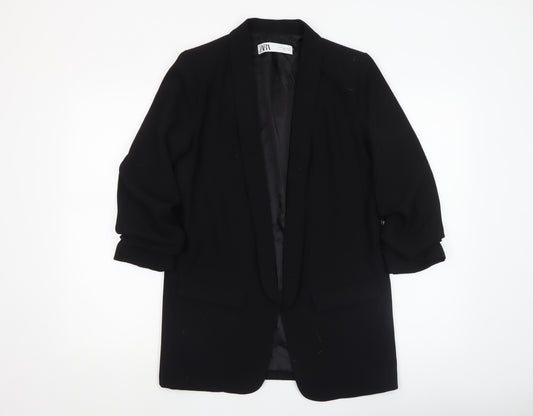 Zara Women's Black Shawl Lapel Long Blazer Jacket Size S