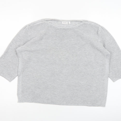 Fransa Women Grey Cotton Blend 3/4 Sleeve Pullover Jumper Size L