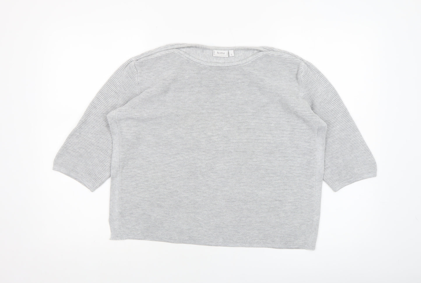 Fransa Women Grey Cotton Blend 3/4 Sleeve Pullover Jumper Size L