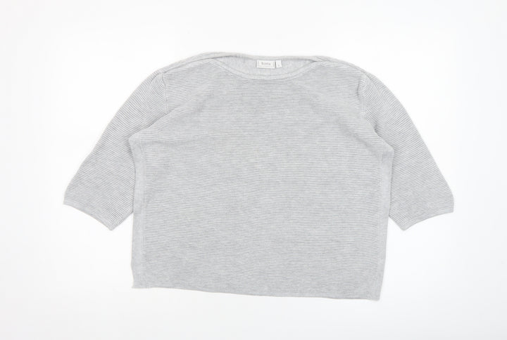 Fransa Women Grey Cotton Blend 3/4 Sleeve Pullover Jumper Size L