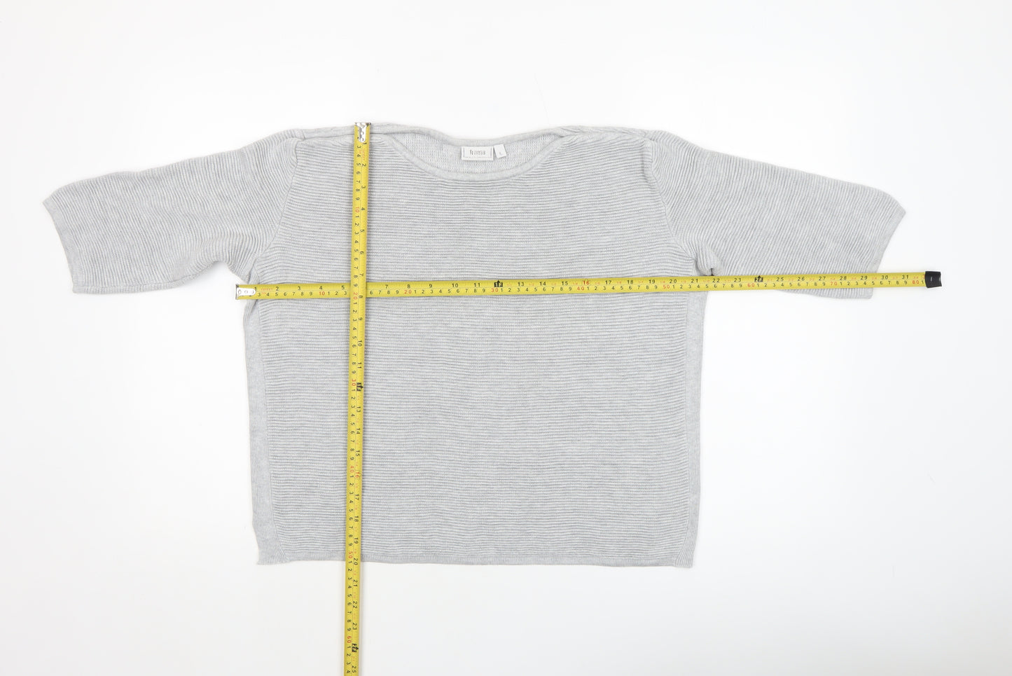 Fransa Women Grey Cotton Blend 3/4 Sleeve Pullover Jumper Size L