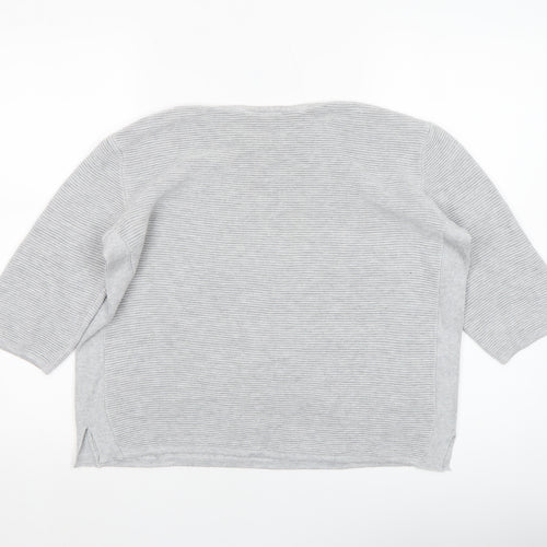 Fransa Women Grey Cotton Blend 3/4 Sleeve Pullover Jumper Size L