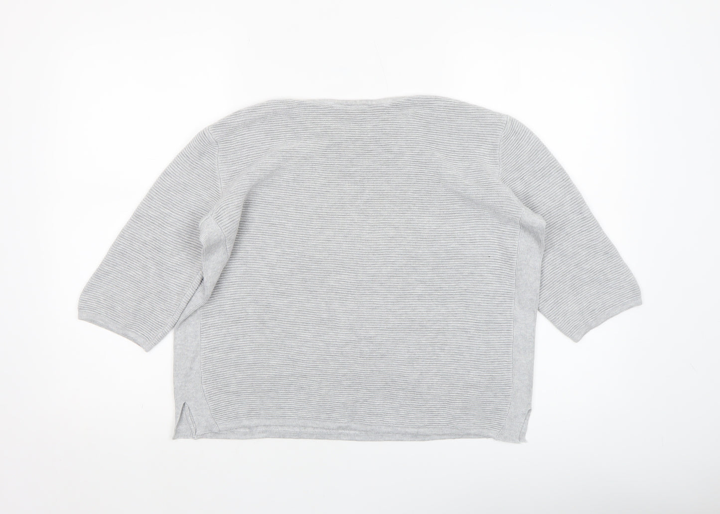 Fransa Women Grey Cotton Blend 3/4 Sleeve Pullover Jumper Size L