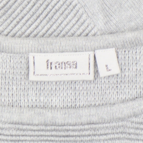 Fransa Women Grey Cotton Blend 3/4 Sleeve Pullover Jumper Size L