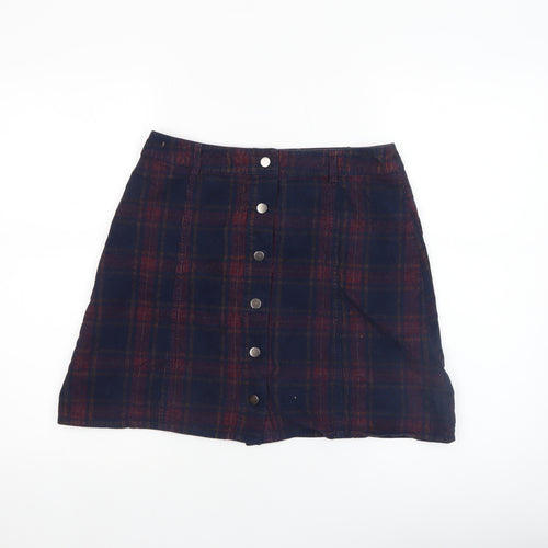 Oasis Women’s Blue Plaid Button Front A-Line Corduroy Skirt Size 10