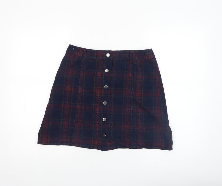 Oasis Women’s Blue Plaid Button Front A-Line Corduroy Skirt Size 10