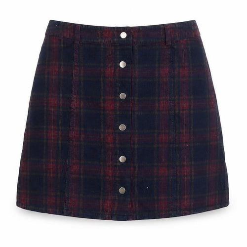 Oasis Women’s Blue Plaid Button Front A-Line Corduroy Skirt Size 10