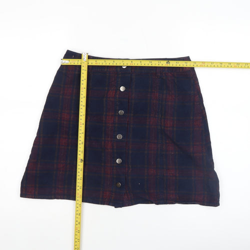 Oasis Women’s Blue Plaid Button Front A-Line Corduroy Skirt Size 10