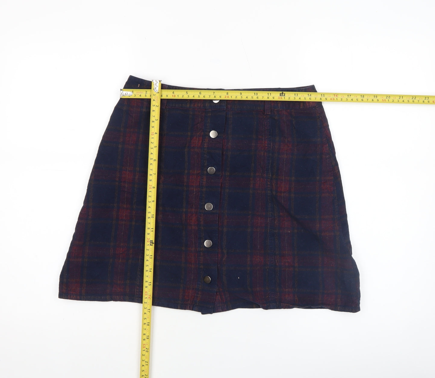 Oasis Women’s Blue Plaid Button Front A-Line Corduroy Skirt Size 10